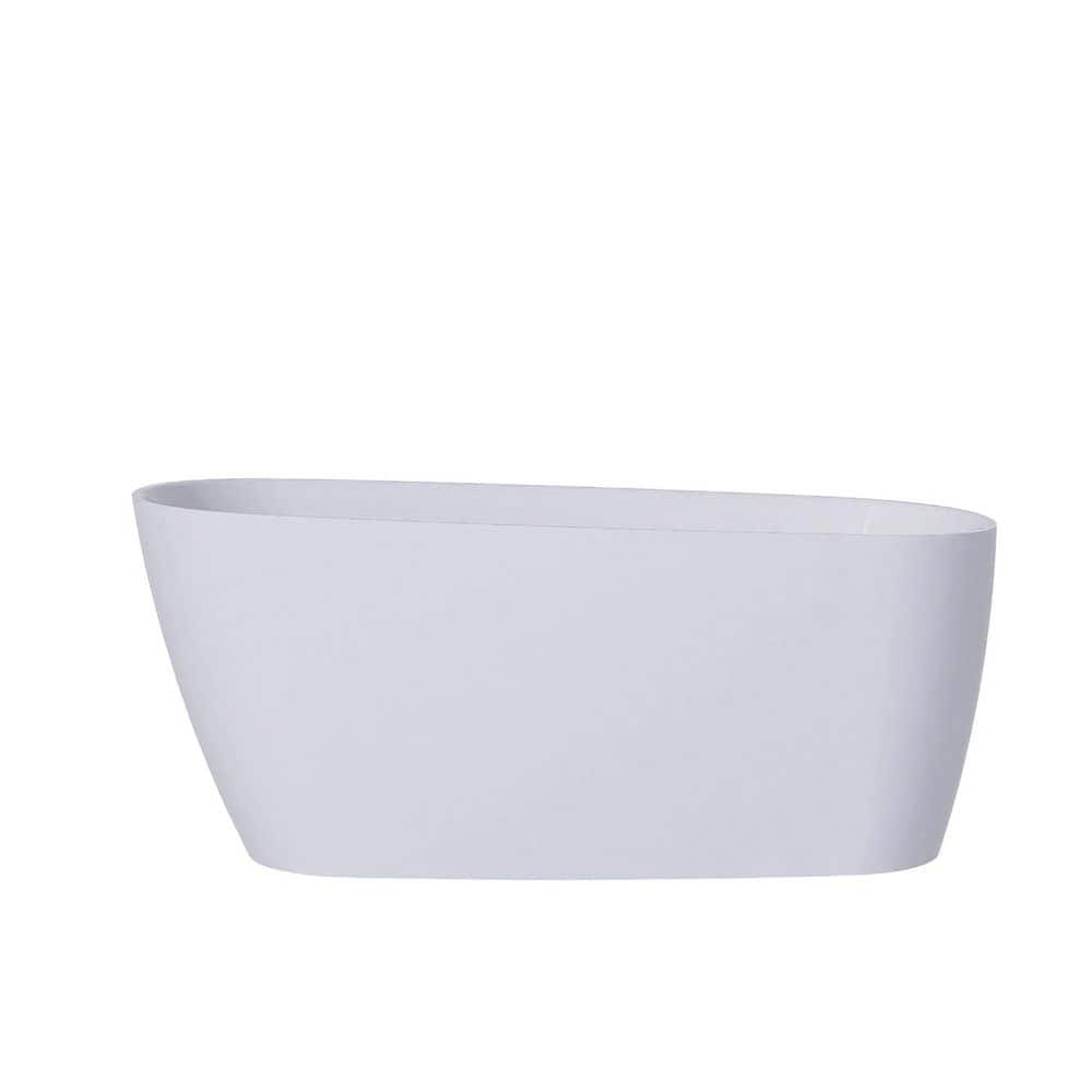 Boosicavelly 59 in. x 28 in. Acrylic Freestanding Flat Bottom Soaking Bathtub in Glossy White