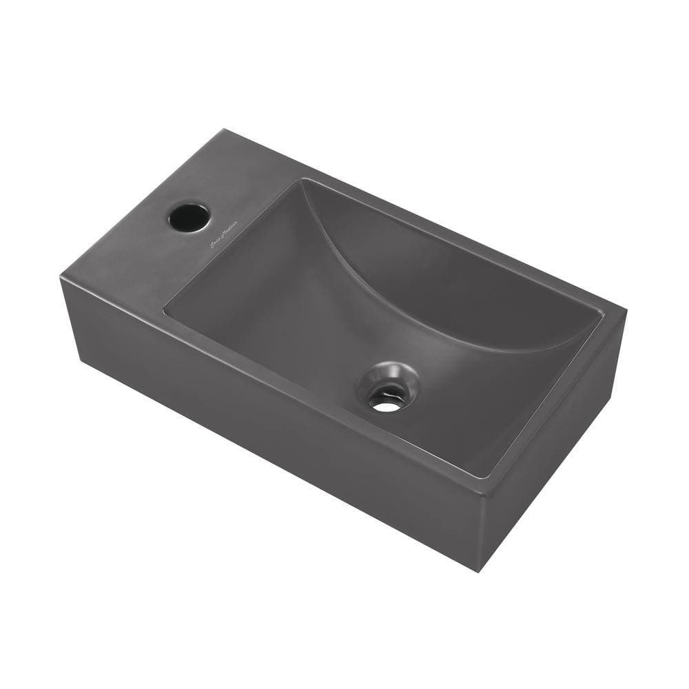 Swiss Madison Lisse 16 in. Concrete Rectangle Wall-Mounted Sink with Left Side Faucet Mount in Matte Dark Gray (1)