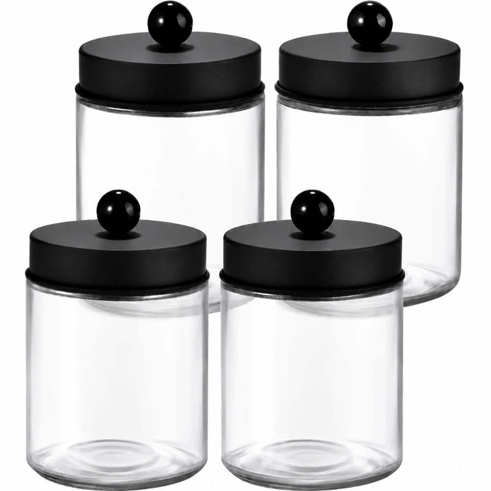 Unbranded 4 Pack Apothecary Jars Bathroom Storage Organizer Set with Stainless Steel Lids for Countertop Use, Black