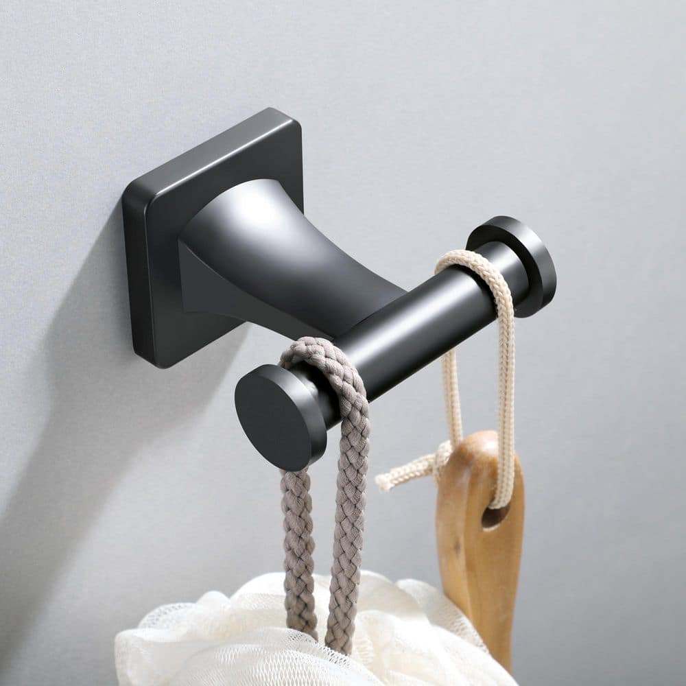 ruiling 4-Piece Bath Hardware Set with 24 in. Towel Bar Toilet Paper Holder Towel Hook Towel Ring in Stainless Steel Matte Black (2)