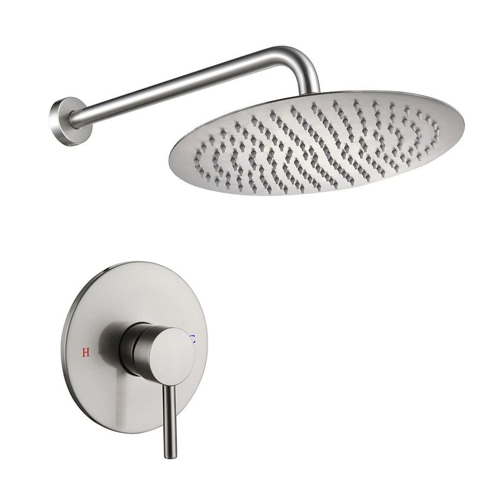 Satico Single-Handle 1 Spray Round Spray Head Wall Mounted Shower Faucet in Brushed Nickel (Valve Included) (1)