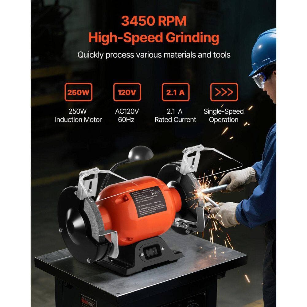 SKYSHALO 6 in. Universal Bench Grinder, Single Speed 2. 1A Brushless Motor 3550 RPM, with 36/80-Grit Wheels, Grinder Stand (2)