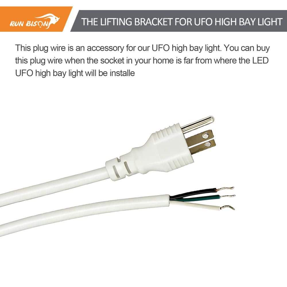 RUN BISON 6 ft. 18/3 SJTW 10A 120-Volt Indoor UFO High Bay Light Appliance Extension Cord, White, UL Listed (3)