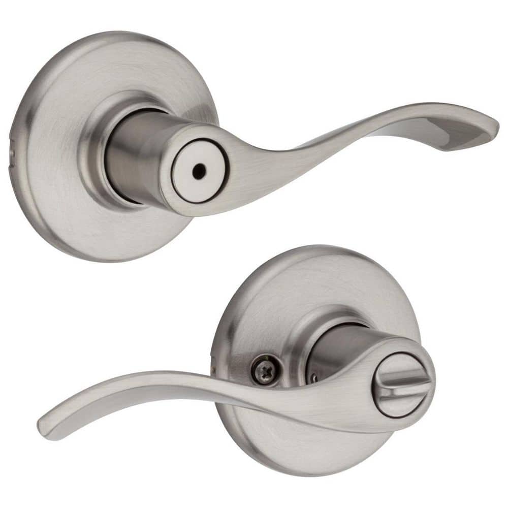 Kwikset Balboa Satin Nickel Privacy Door Handle with Lock for Bedroom or Bathroom featuring Microban Technology (1)
