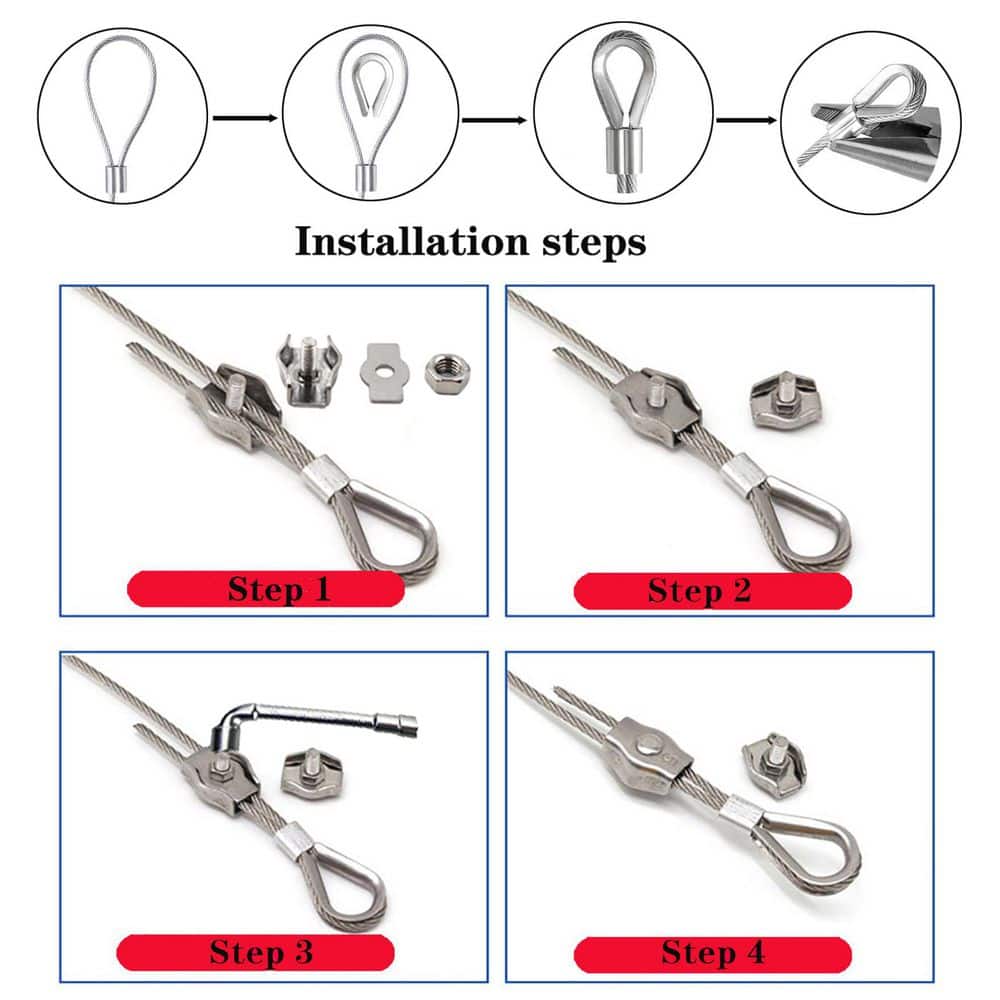Laybus 1/8 in. x 164 ft. Stainless Steel Cable Wire Rope Kit for Cables Wire, Outdoor Hanging Kit, Garden Fence, Plant Hanger (3)