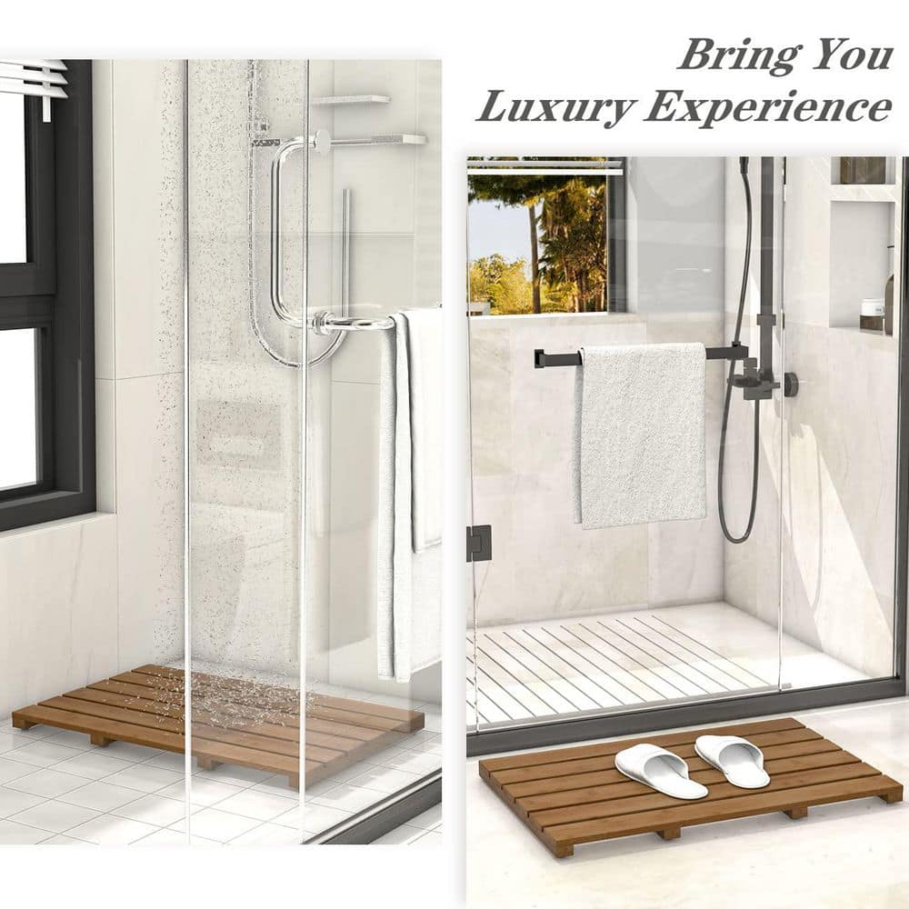 Wudkey 14.2 in. x 21.3 in. Bath Mat in Walnut, Non-Slip Bamboo Sturdy Water Proof Bathroom Carpet, Easy to Maintenance (2)