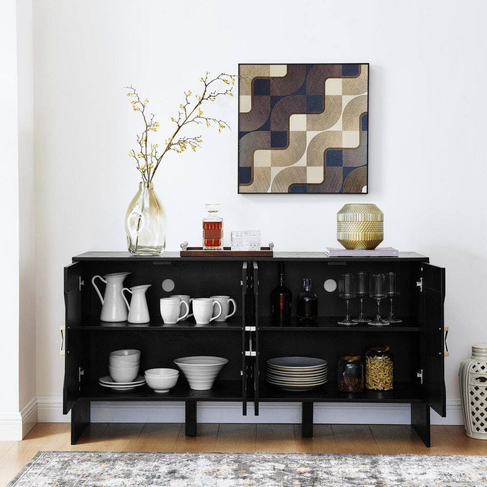 Unbranded 60 in. W x 15.75 in. D x 31.5 in. H Black Linen Cabinet with 2 Shelves for Kitchen (2)