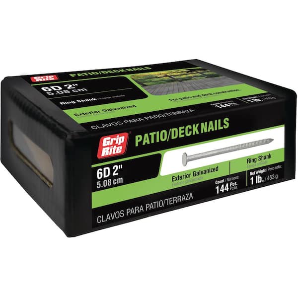 Grip-Rite 2 in. x 11-Gauge 6-penny Exterior Galvanized Ring Shank Patio/Deck Nails 1 lb. Box (2)