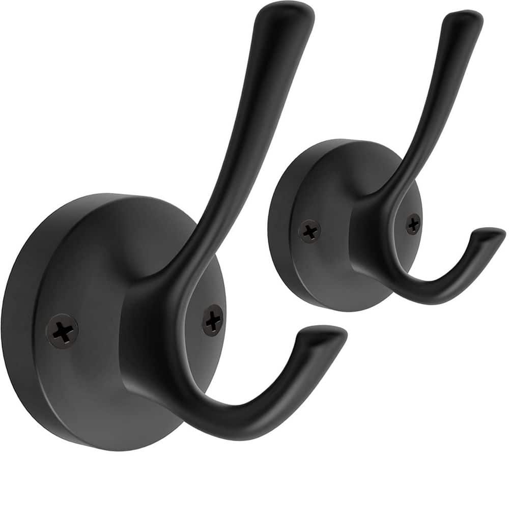 Unbranded J-Hook Hook Type 2-Pack Matte Black Heavy-Duty Zinc Alloy Double Wall-Mounted Robe Coat Towel Hook for Bathroom Wall (1)