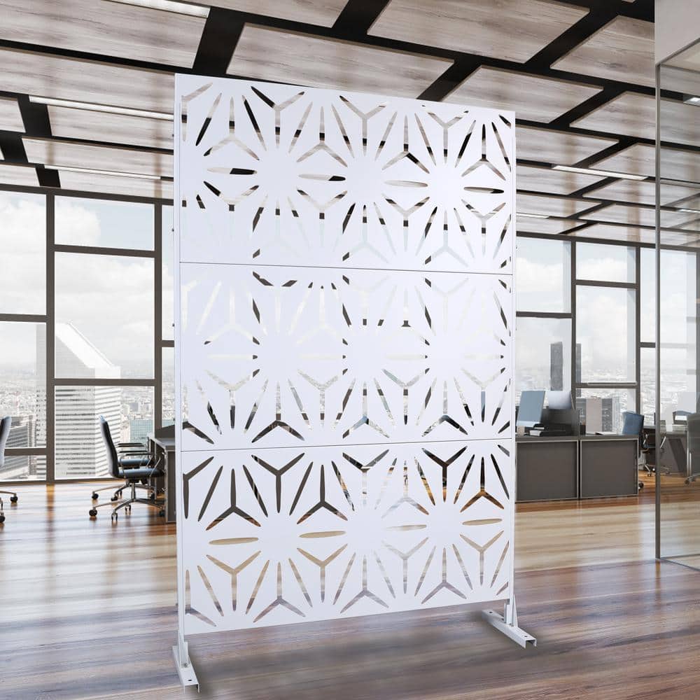 Unbranded 4 ft. x 6.3 ft. White Steel Patio Privacy Fence Screen, Decorative Privacy Screen Panels for Deck Balcony Lawn Garden (3)