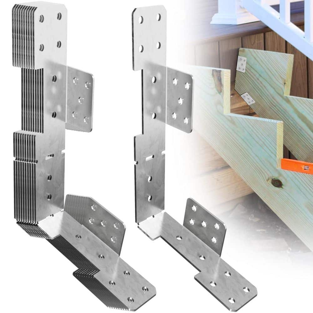 NVNOO Heavy Duty 18 Gauge Adjustable Stair Stringer Hanger Bracket for 2x10 2x12 Stair Stringer, Silver (10-Pack) (1)