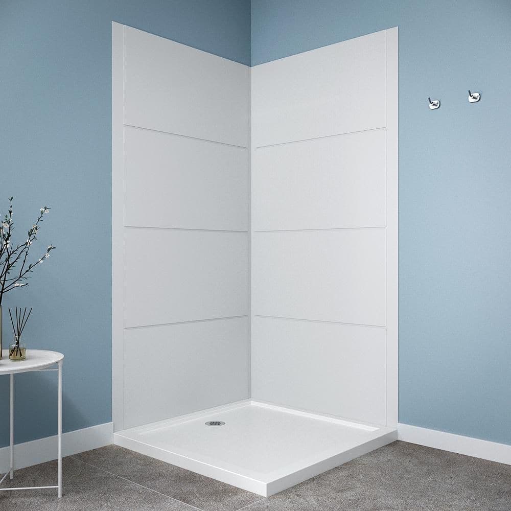 Streamline DSH-1660-181 36 in. L x 36 in. W x 76 in. H 2-Piece Glue-Up Corner Shower Surround in White Tile Finish (1)