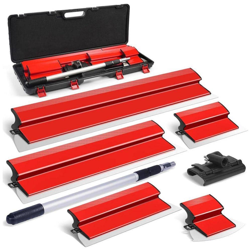 KIWDZFU Stainless Steel Skimming Blade Set with Adjustable Extension Handle for Drywall Finishing, 6, 10, 16, 24 & 32 in. Blades
