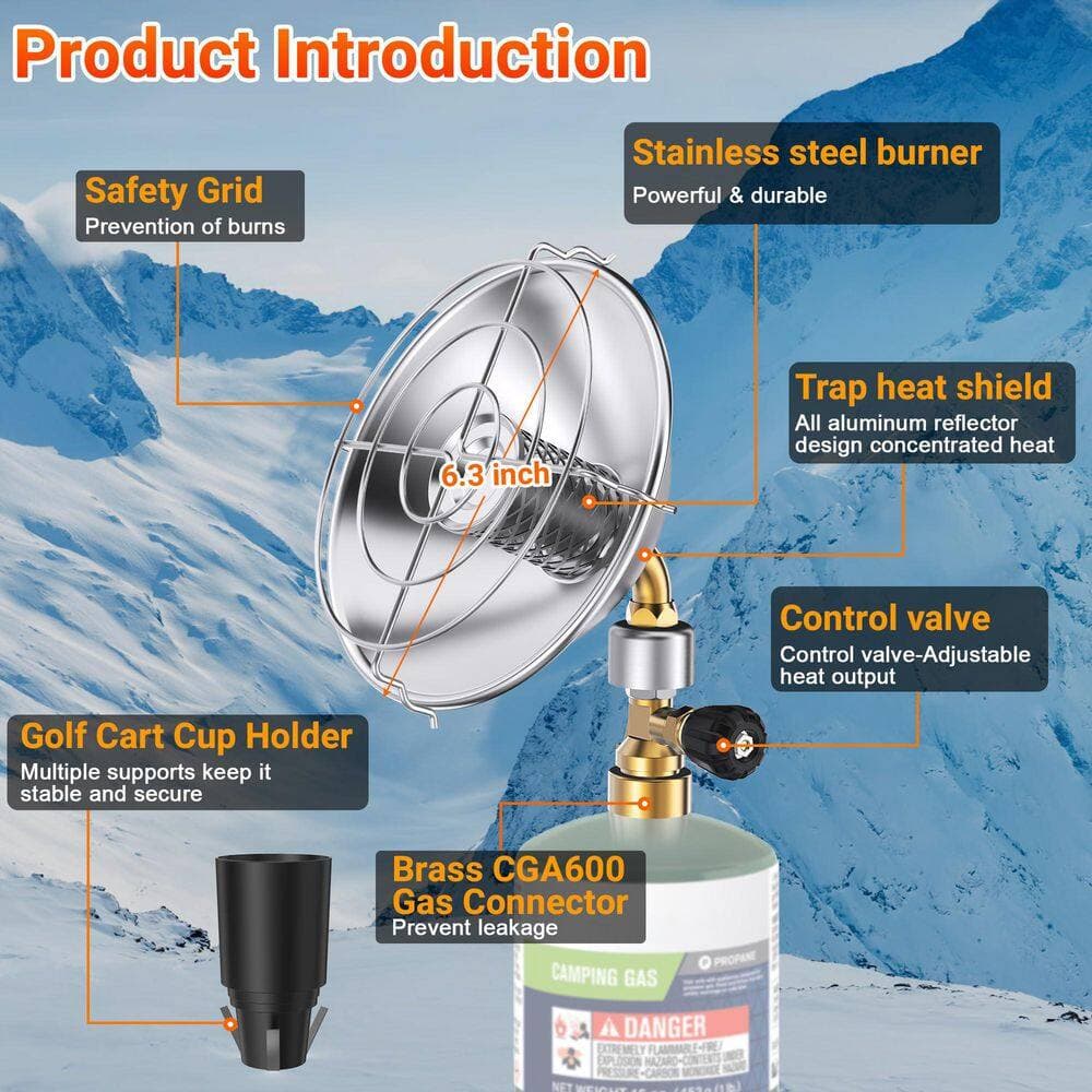 SenQWFa 9,200BTU Portable Propane Outdoor Heater Adjustable Windproof Igniter Steel Cup Holder for Golf Cart Camping (2)
