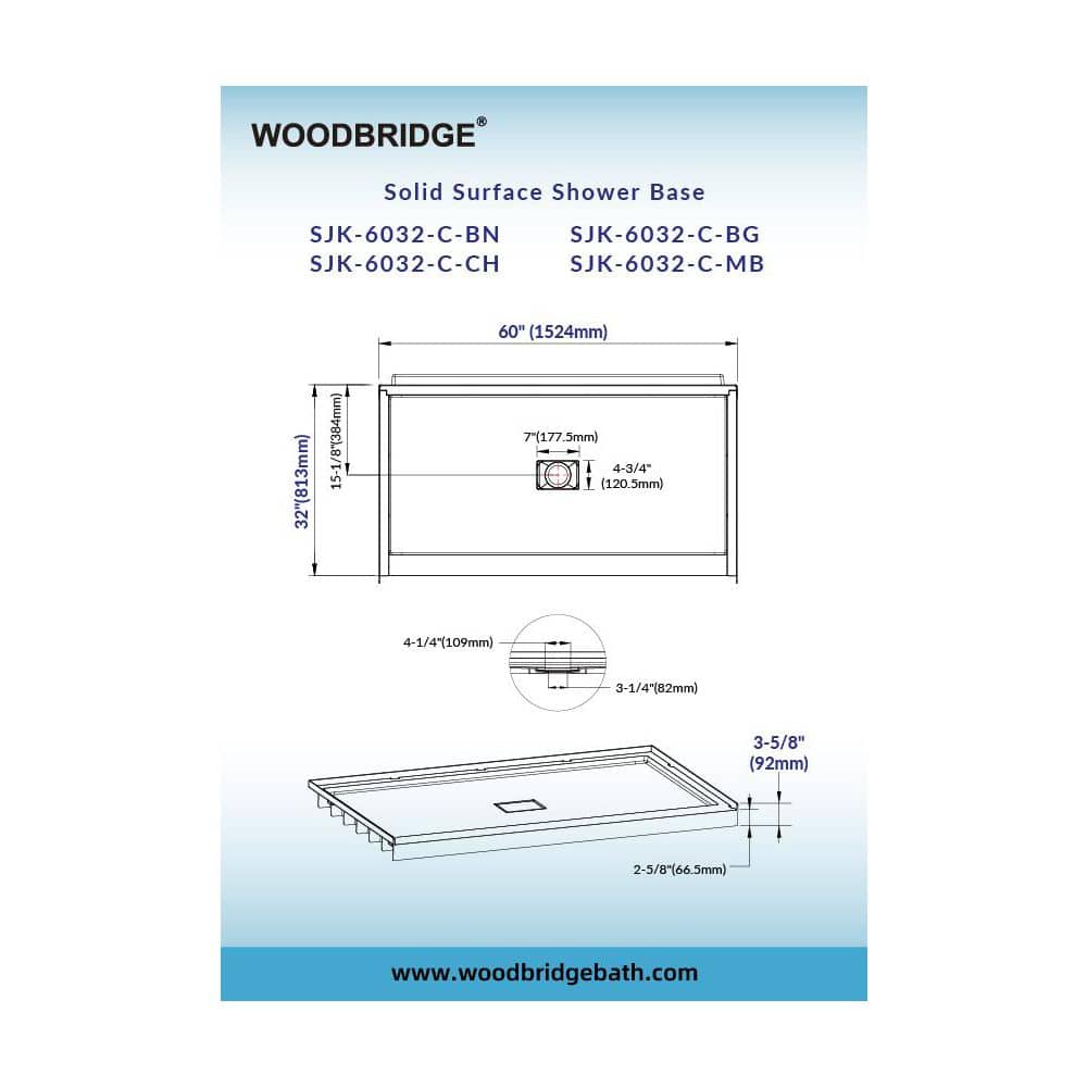 WOODBRIDGE 60 in. L 32 in. W Alcove Shower Pan Base with Drain White (2)