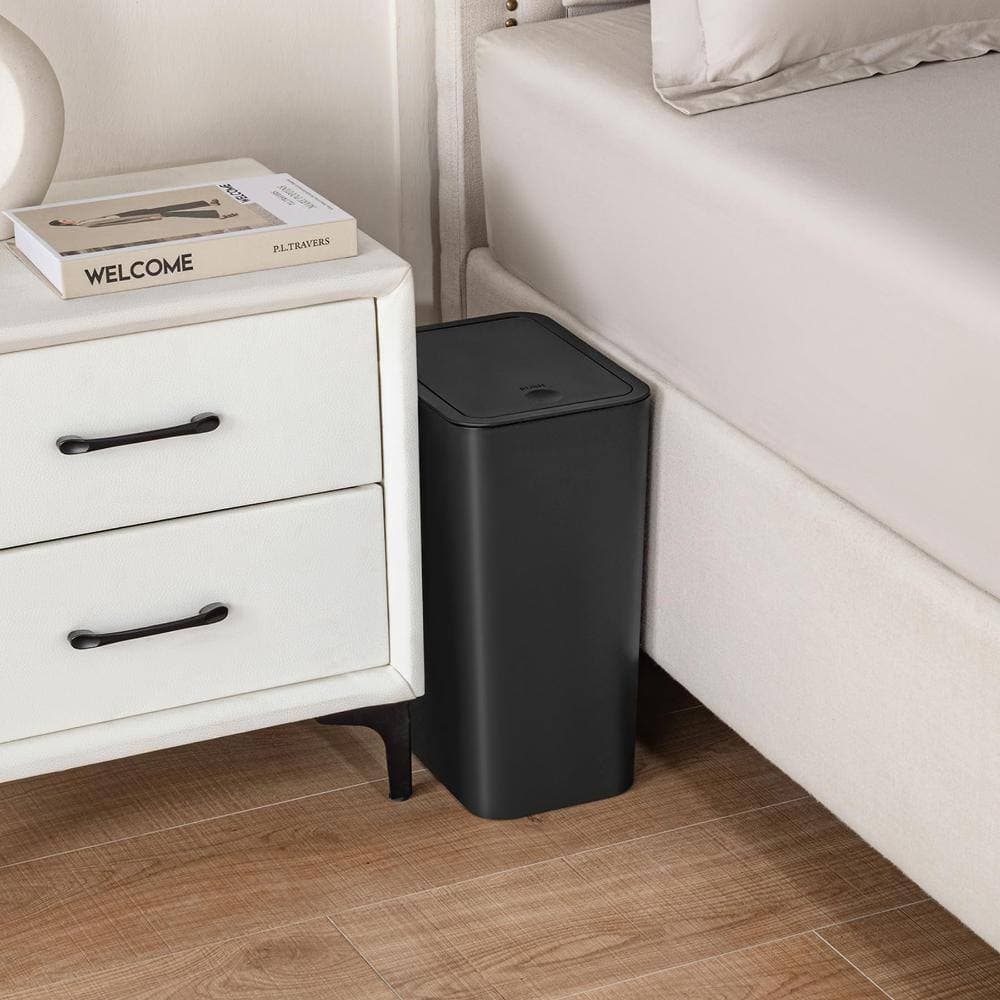 Unbranded 4 Gallon Slim Press-Top Bathroom Trash Can with Removable Pop-Up Latch Lid and Odor Control in Black (2)