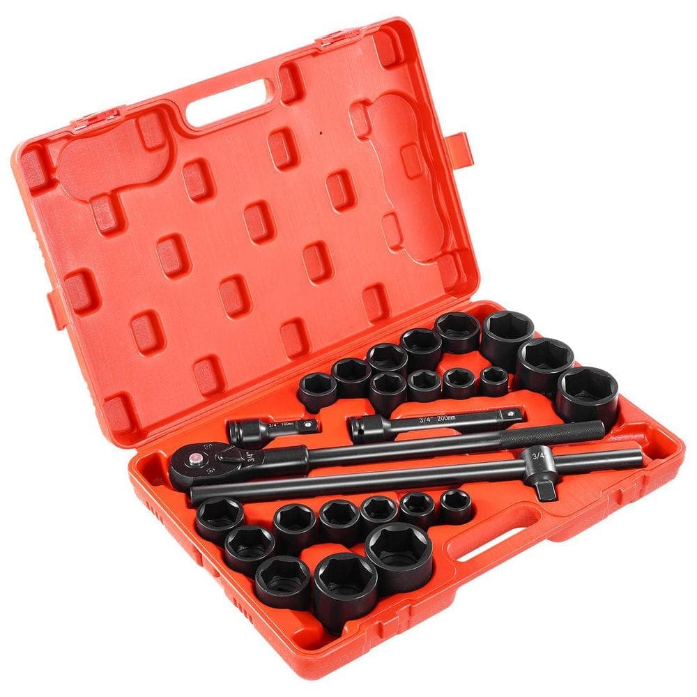 SKYSHALO 3/4 in. Drive Impact Socket Set, 27-Pieces SAE 7/8 in. to 2 in. and Metric 22 mm to 50 mm, 6-Point Cr-V Alloy Steel (1)