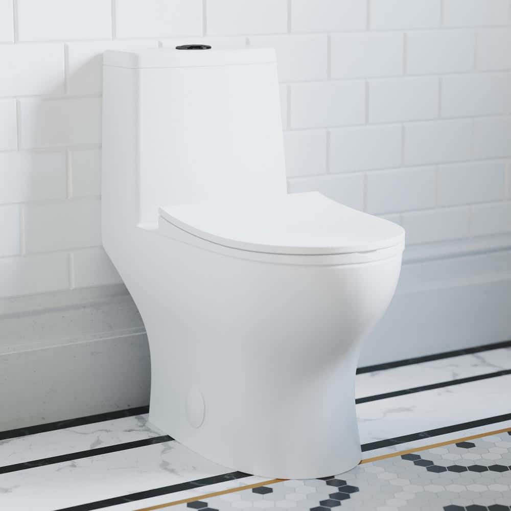 Swiss Madison Ivy 1-piece 1.1/1.6 GPF Dual Flush Elongated Toilet in. Glossy White with Black Hardware Seat Included (1)