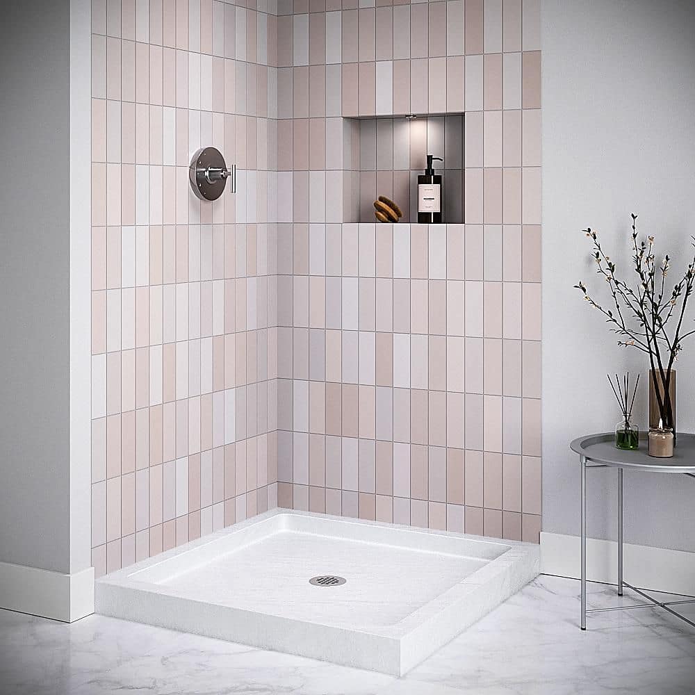 Streamline NTM-668-36WH-CR 36 in. x 36 in. Corner Acrylic Shower Pan Base in Matte White with Center Drain, Drain Included (2)