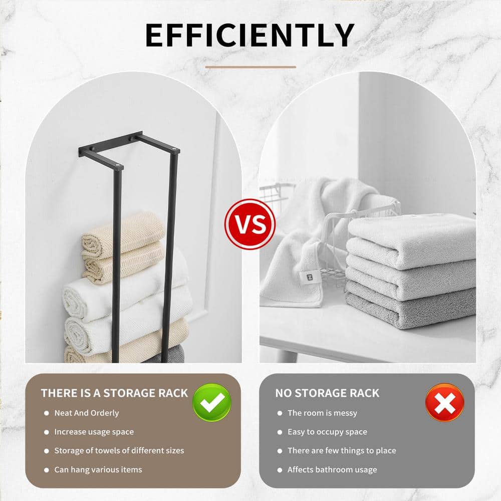 HOMEMYSTIQUE Single Stainless Steel Wall Mounted Towel Rack in Matte Black (3)
