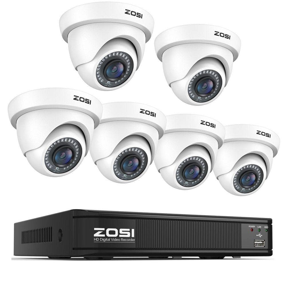 ZOSI 8-Channel 2MP DVR Security Camera System with 6 Wired 1080P Dome Cameras, White (1)