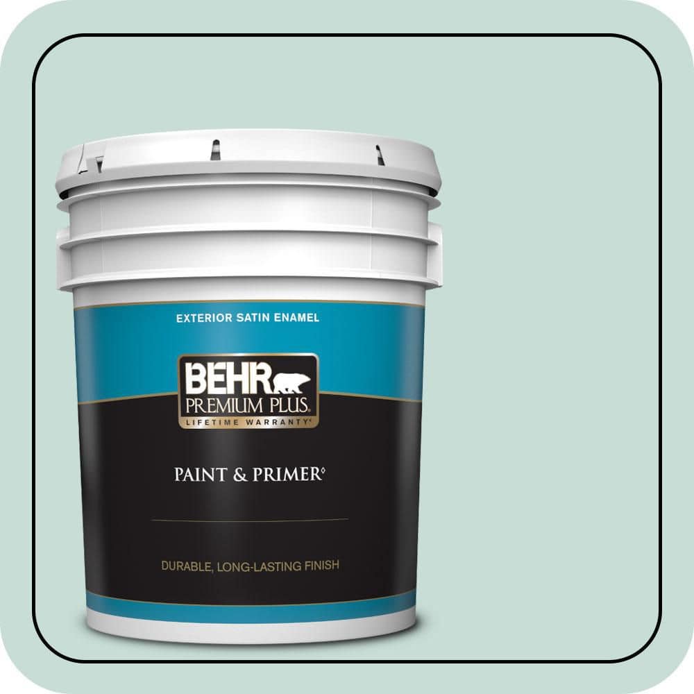 BEHR PREMIUM PLUS 5 gal. #MQ3-20 Whipped Mint Satin Enamel Exterior Paint & Primer