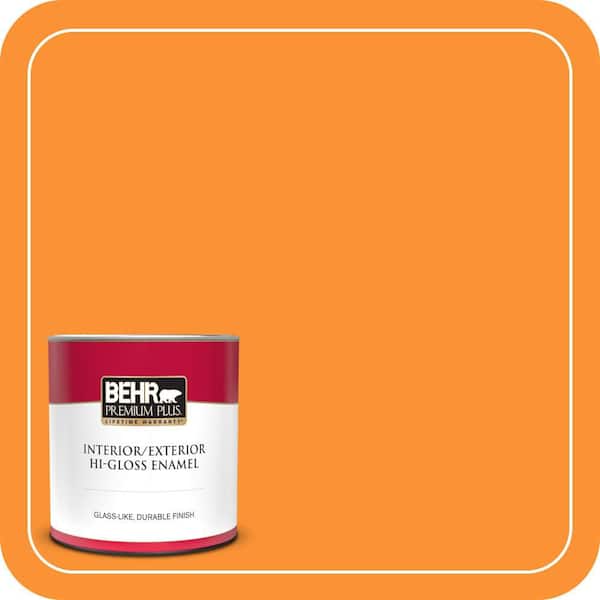 BEHR PREMIUM PLUS 1 qt. #P240-7 Joyful Orange Hi-Gloss Enamel Interior/Exterior Paint & Primer (2)