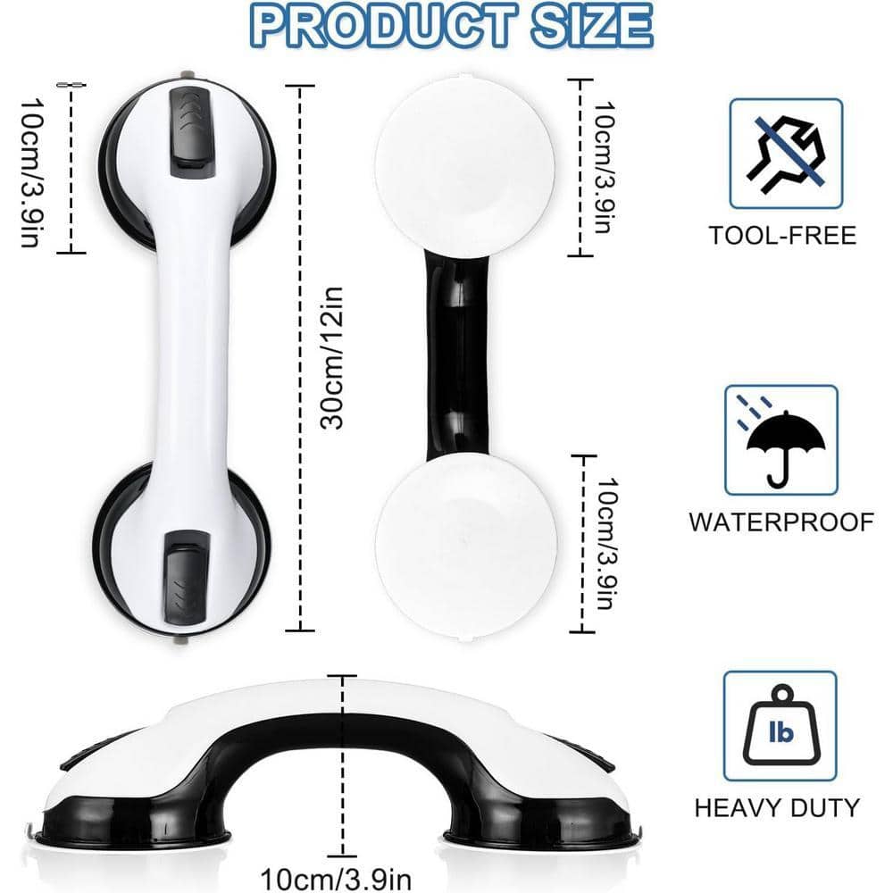 Angel Sar 2 Packs 12 in. Bathtub Grab Bars, Strong Suction Shower Safety Handle for Shower Chair Bathroom Grab Bar Black White (3)