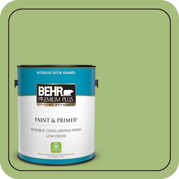 BEHR PREMIUM PLUS 1 gal. #P370-5 Lazy Caterpillar Satin Enamel Low Odor Interior Paint & Primer (2)