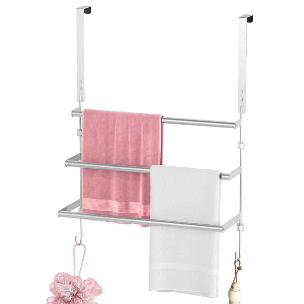 Numhew Over The Door Towel Rack with Hooks for Bathroom, 3-Bar Stainless Steel Towel Racks, Requires No Drilling, Nickel (1)