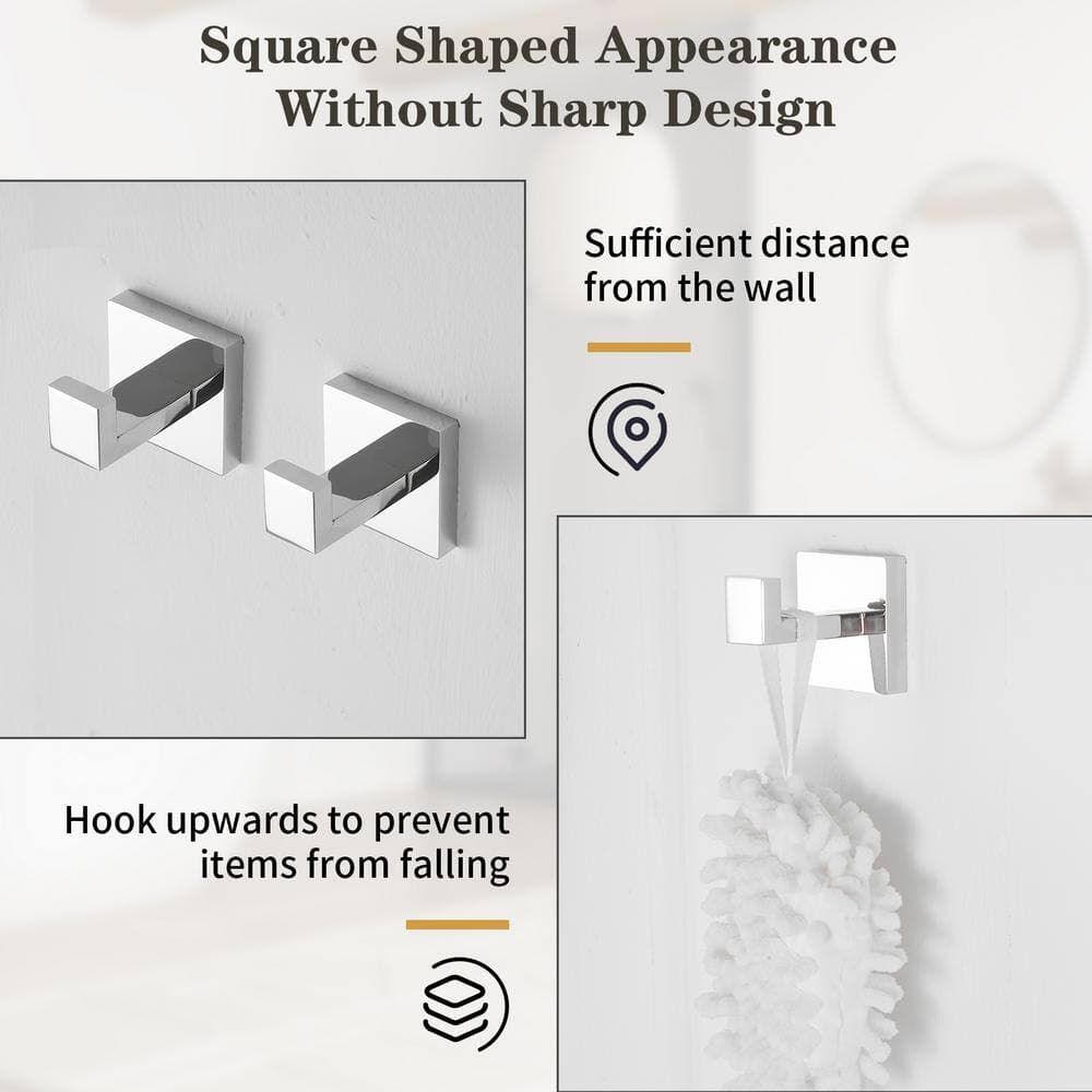 HOMEMYSTIQUE 4-Piece Bathroom Hardware Set with Towel Bar/Rack, Towel/Robe Hook, Towel Ring in Polished Chrome (2)