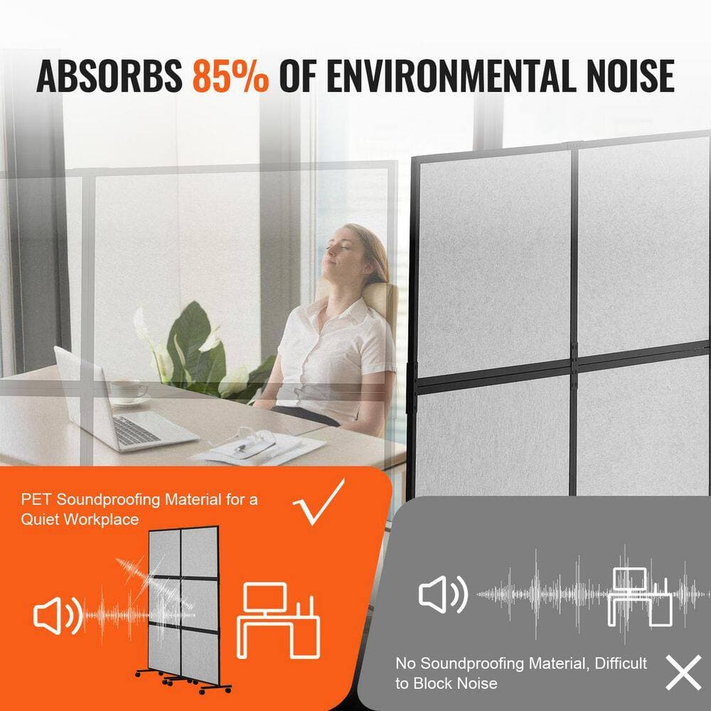 SVOPES Acoustic Room Divider 2-Pack Office Partition Panel, Freestanding Polyester & 45 Steel Wall, Light Gray Polywire Privacy (3)
