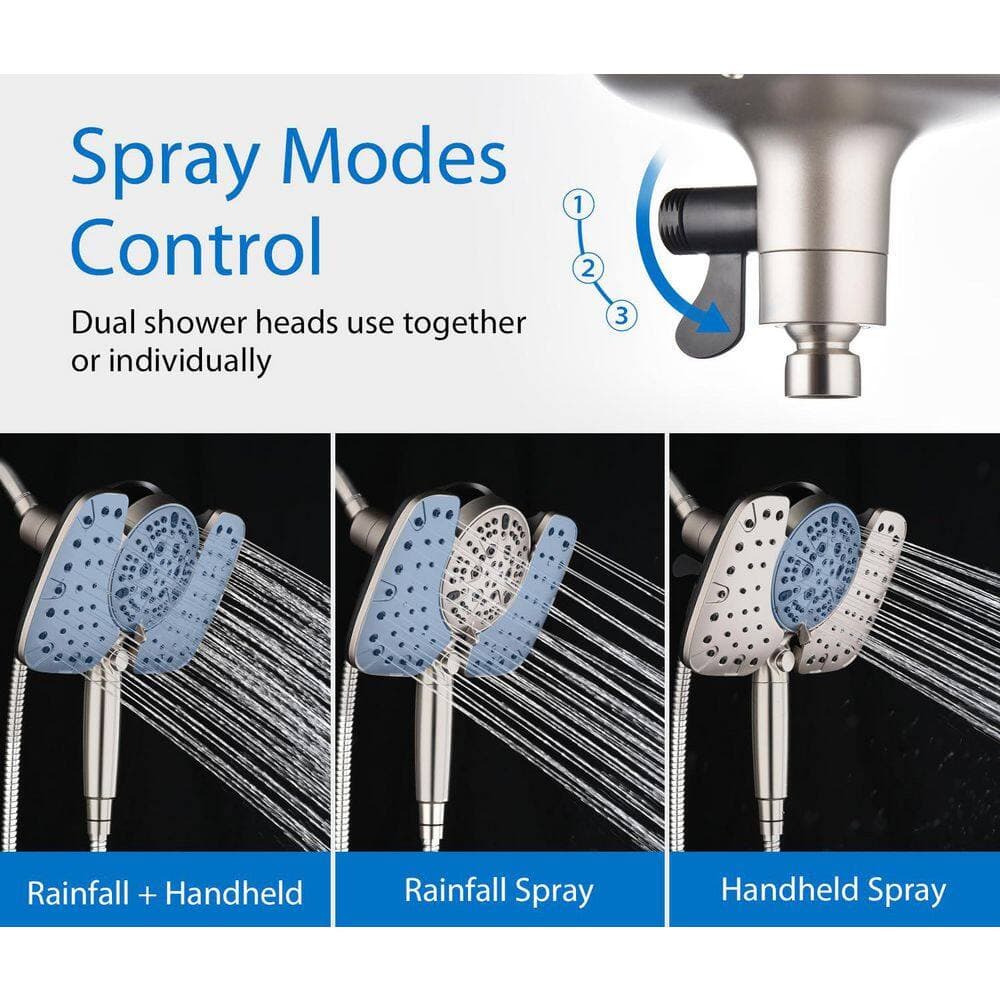 Wudkey 5GPM Shower Head with Rainfall Shower Head, 9 Spray Handheld Shower Head, Mounting Hardware (2)