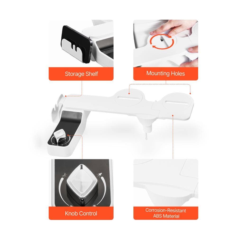 HONGGE Bidet Attachment for Toilet, 0.3 in. Ultra-Thin Dual Nozzle Sprayer, Adjustable Pressure, Non-Electric, White (3)
