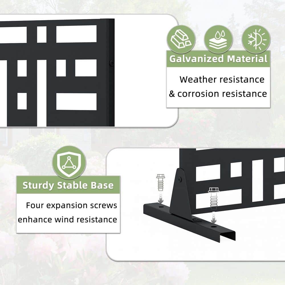 Lumioca 1-Piece 46.8 in. W x 71.37 in. H Black Outdoor Metal Screen Decorative Art Panel (6-Piece Assembly) (3)