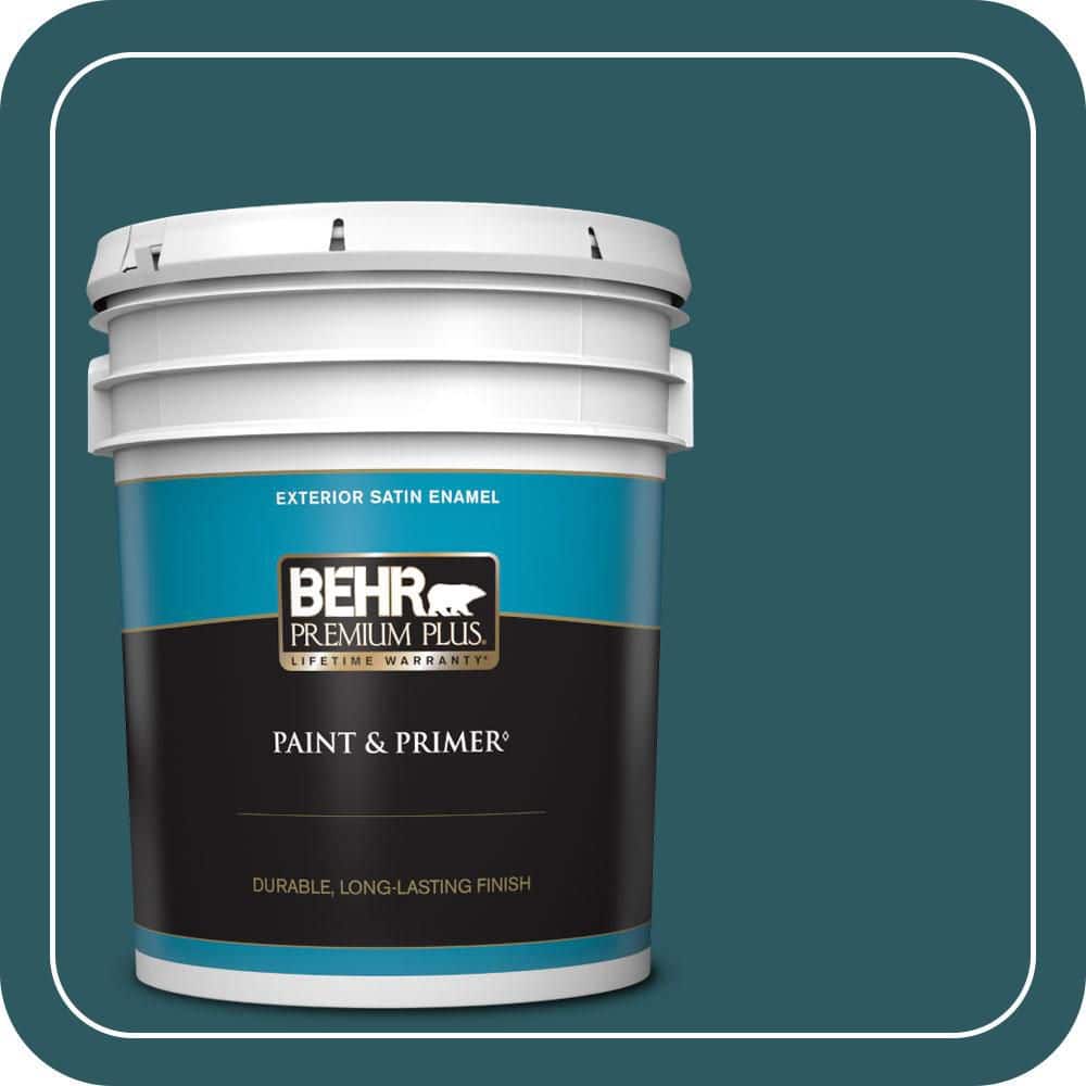 BEHR PREMIUM PLUS 5 gal. #QE-47 Petro Blue Satin Enamel Exterior Paint & Primer