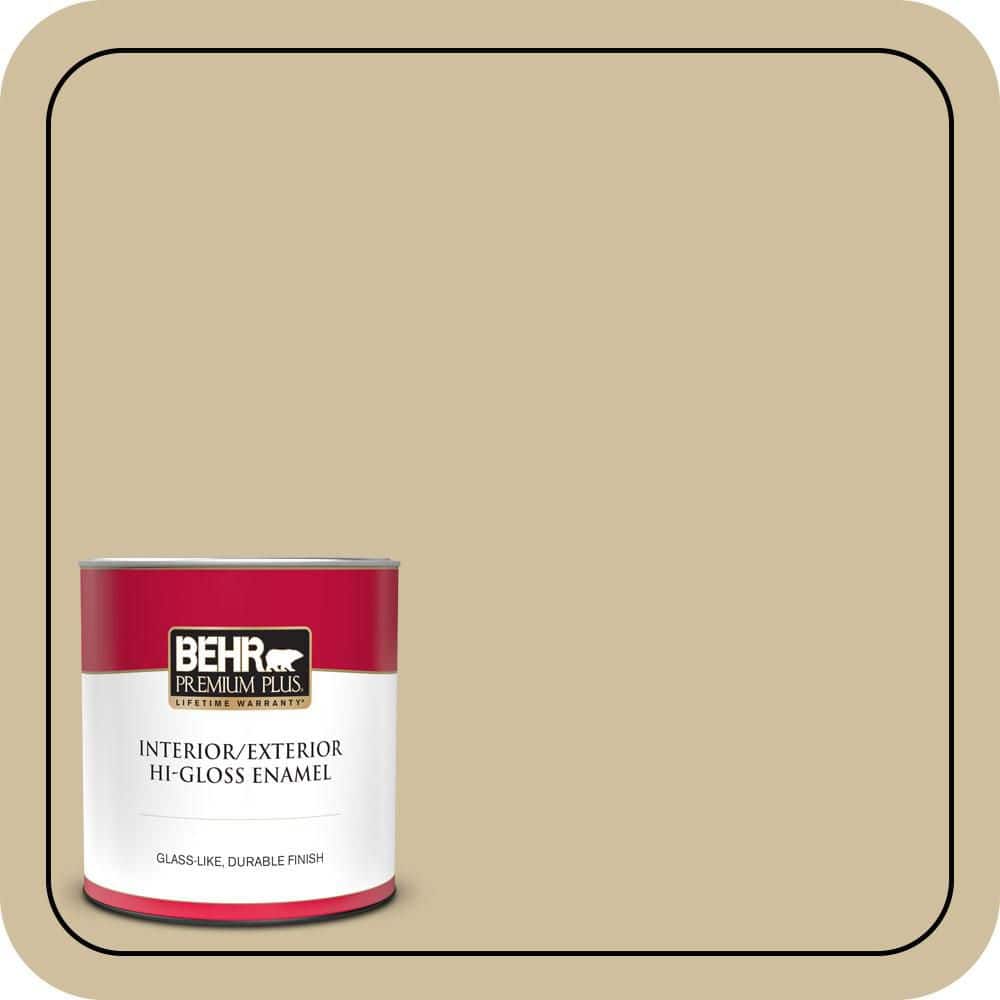 BEHR PREMIUM PLUS 1 qt. #S320-3 Final Straw Hi-Gloss Enamel Interior/Exterior Paint & Primer (1)