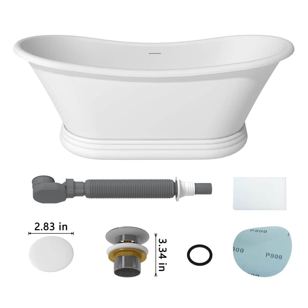 CASAINC 29.53 in. Soaking Bathtub Solid Surface Stone Bathtub with Center Drain (4)