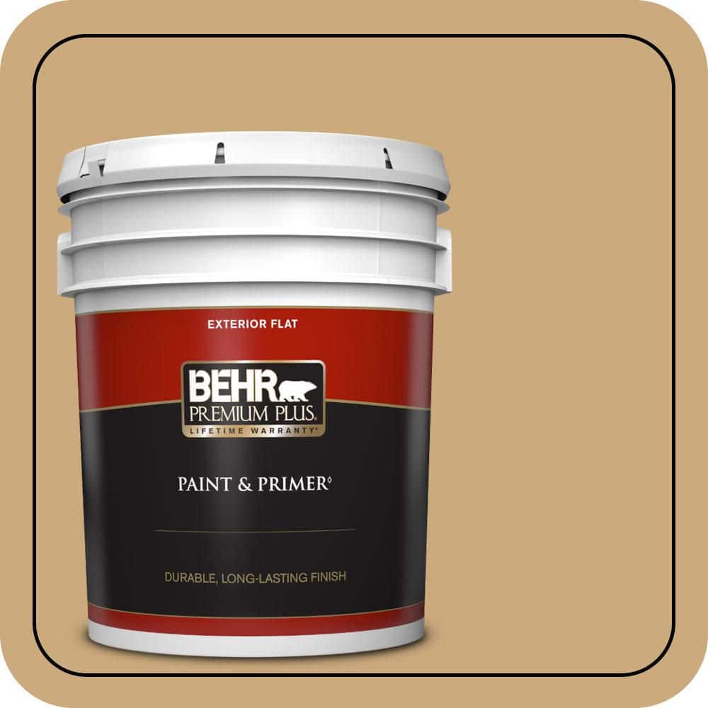 BEHR PREMIUM PLUS 5 gal. #S300-4 Flax Straw Flat Exterior Paint & Primer