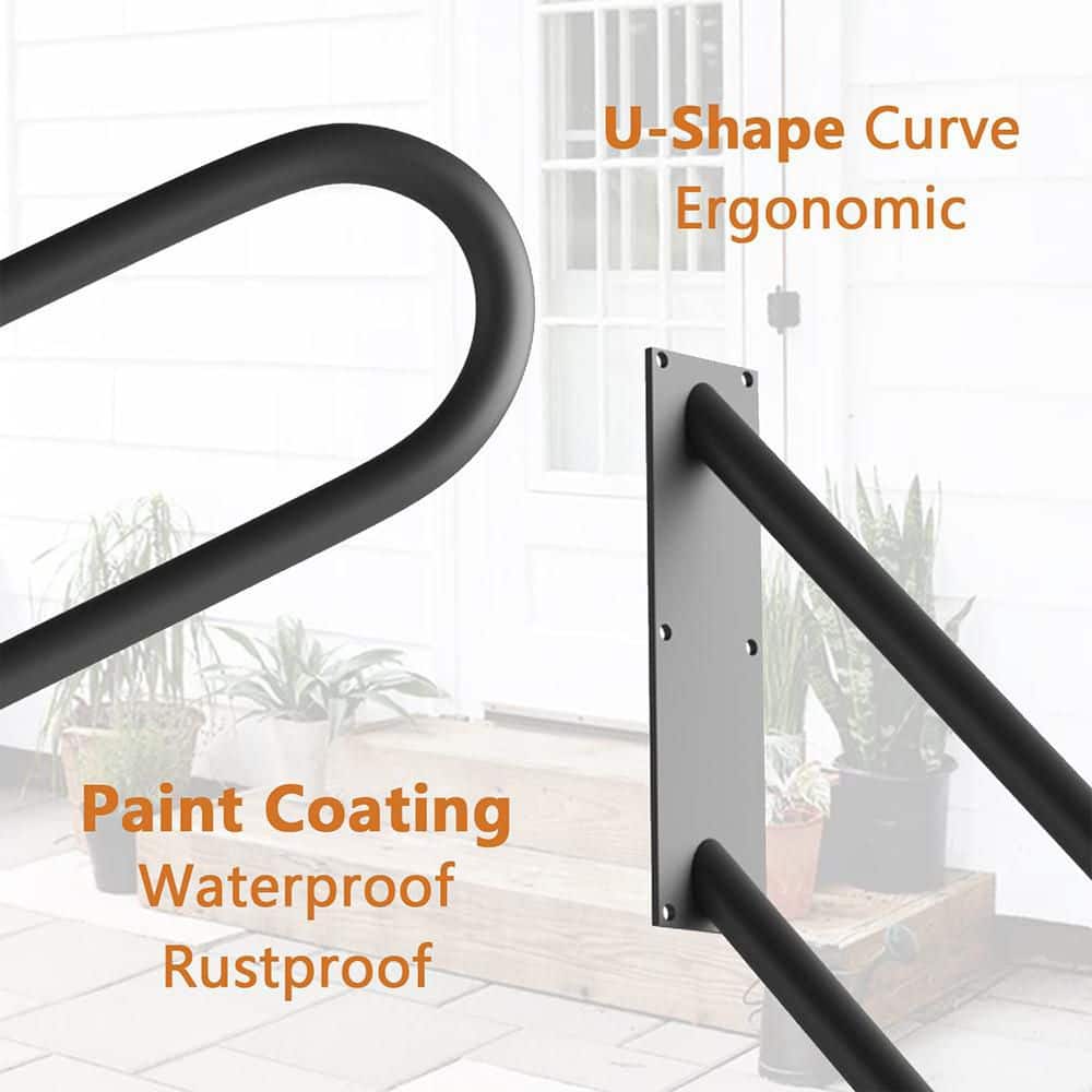 Afoxsos U Shaped Metal Handrail Black Safe Grab Bar Railing for Indoor Outdoor Step Wall Mount Suitable for 1-3 Stairs (3)