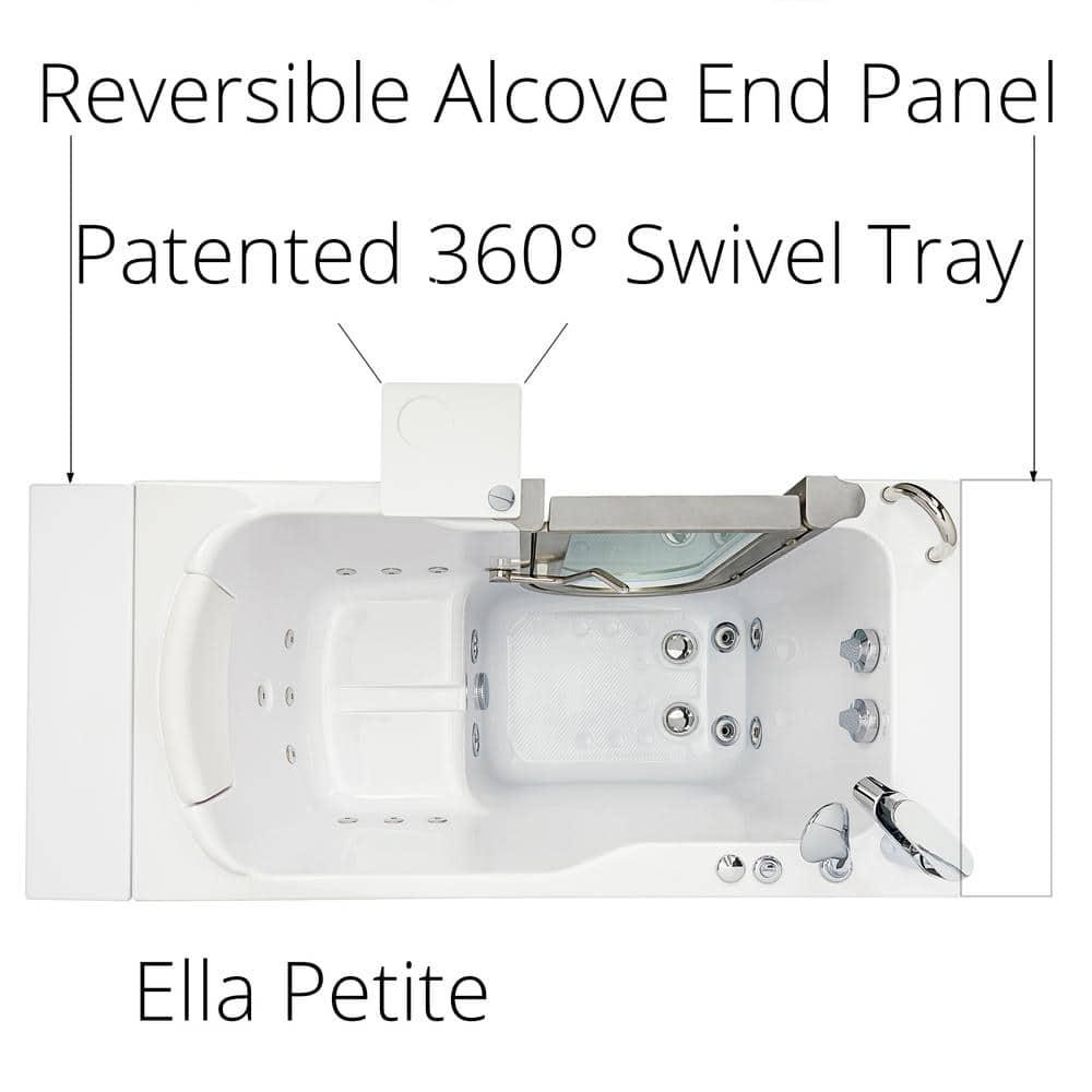 Ella Petite 52 in. x 28 in. Acrylic Walk-In Whirlpool Bathtub in White with 2 Piece Fast Fill Faucet, LHS 2 in. Dual Drain (2)