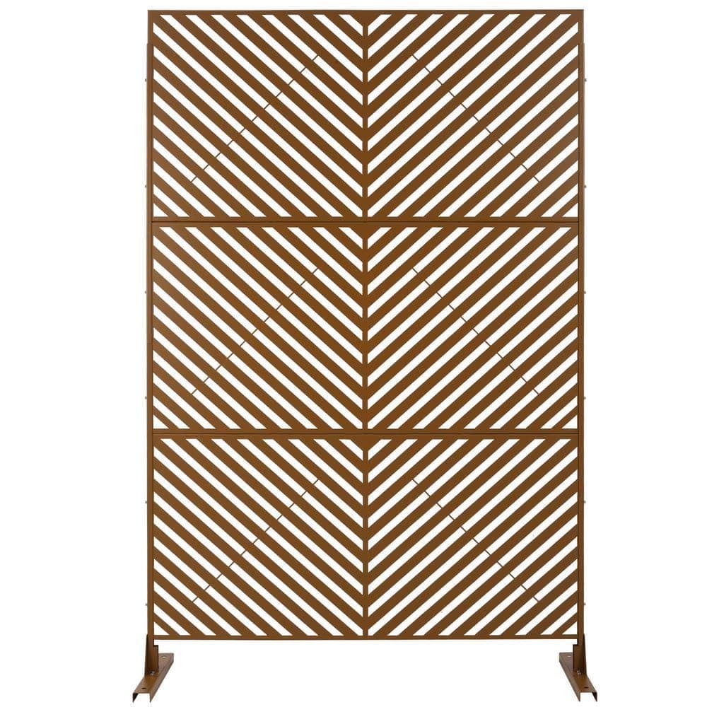 Zeus & Ruta 6.3 ft. H x 4 ft. W Brown Metal Privacy Screen Freestanding Decorative Privacy Fence Panels for Patio (3- Panels) (1)