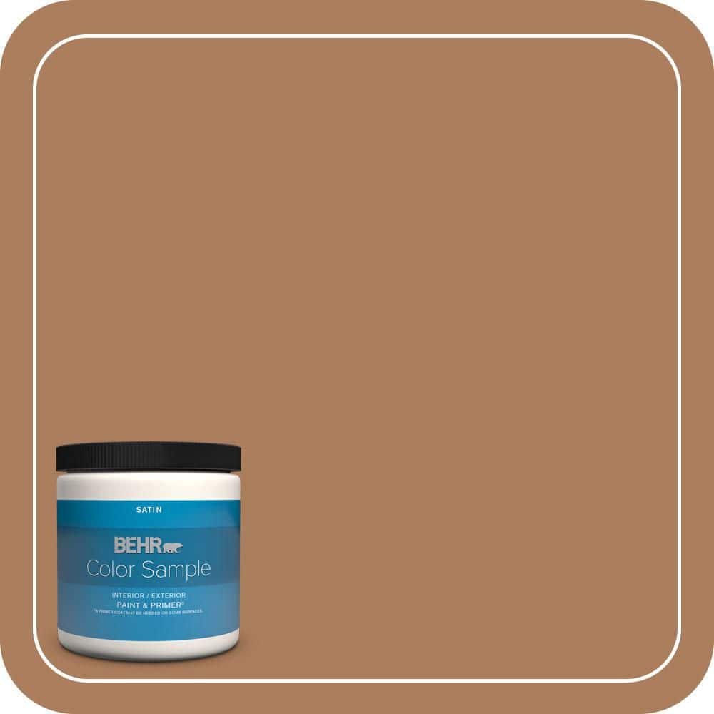 BEHR PREMIUM PLUS 8 oz. #S230-6 Burnt Toffee Satin Enamel Interior/Exterior Paint & Primer Color Sample