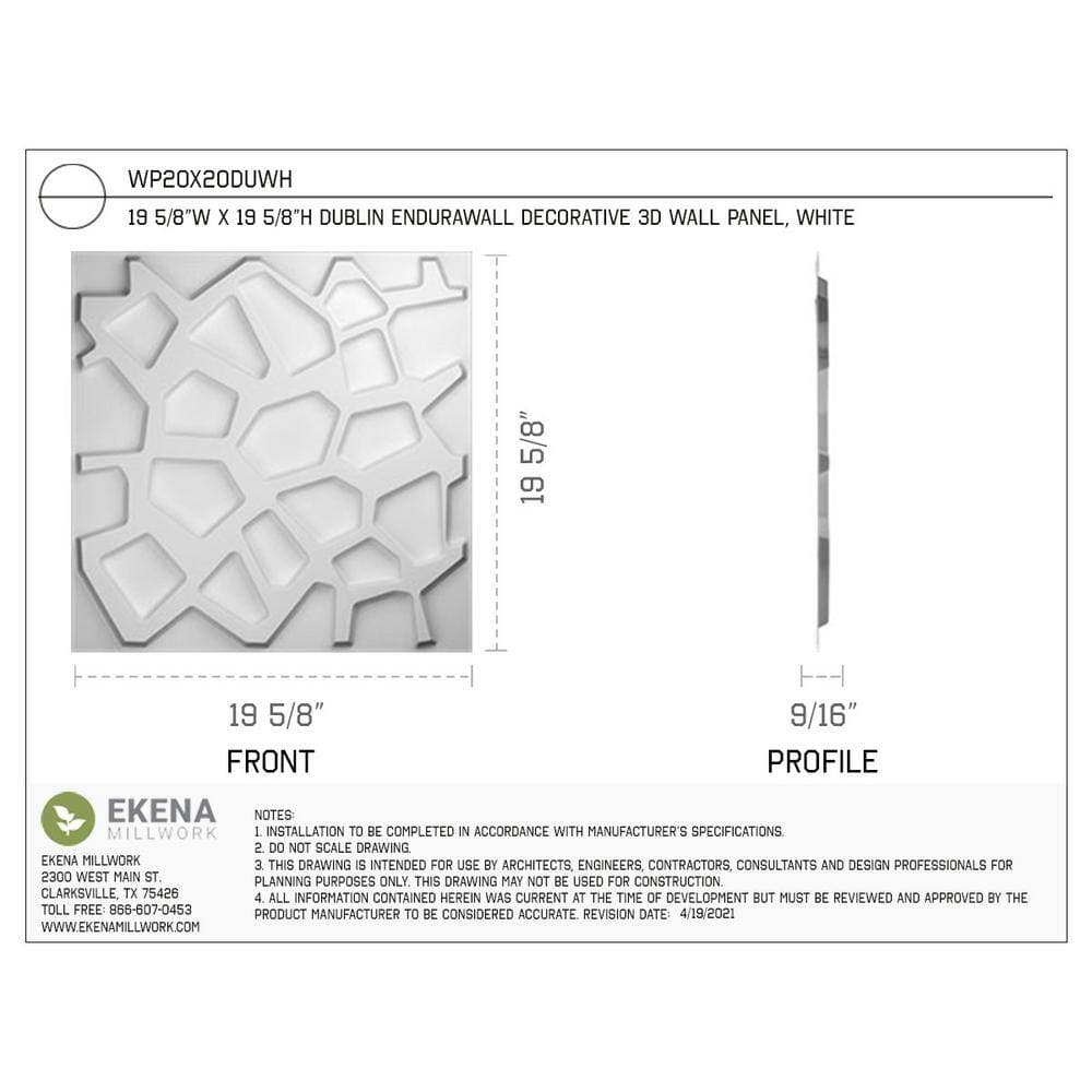 Ekena Millwork 9/16 in. x 19-5/8 in. x 19-5/8 in. PVC White Dublin EnduraWall Decorative 3D Wall Panel (2.67 sq. ft.) (2)