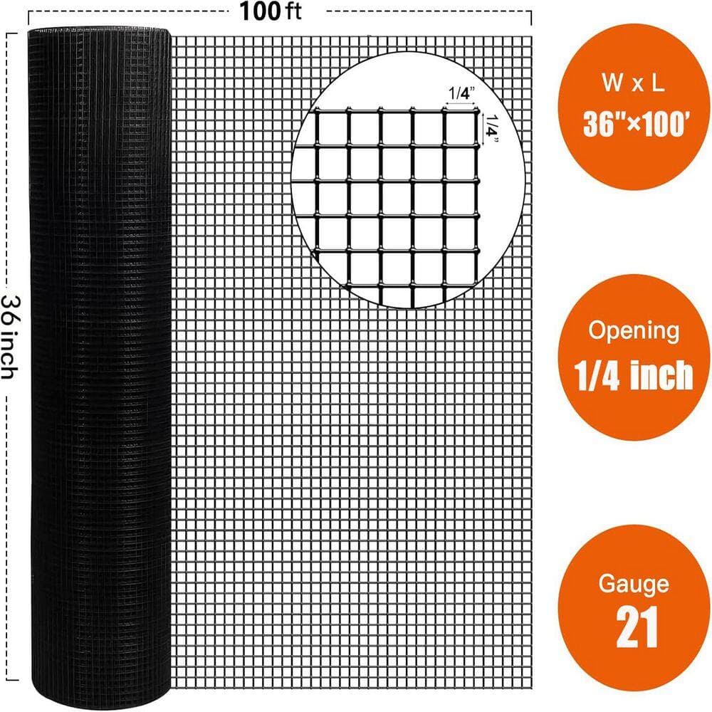 xinyoec 1/4 in. x 3 ft. x 100 ft. 21-Gauge Black Vinyl Coated Hardware Cloth,   Supports Poultry-Netting Cage-Home Improvement (2)