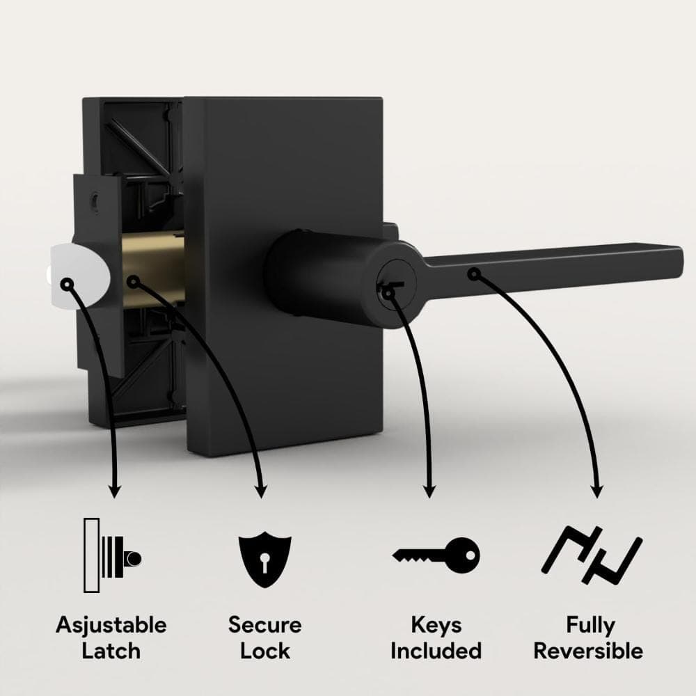 Mega Handles Glamor Keyed Entry Lever & Lock Door Handle - Matte Black (2)