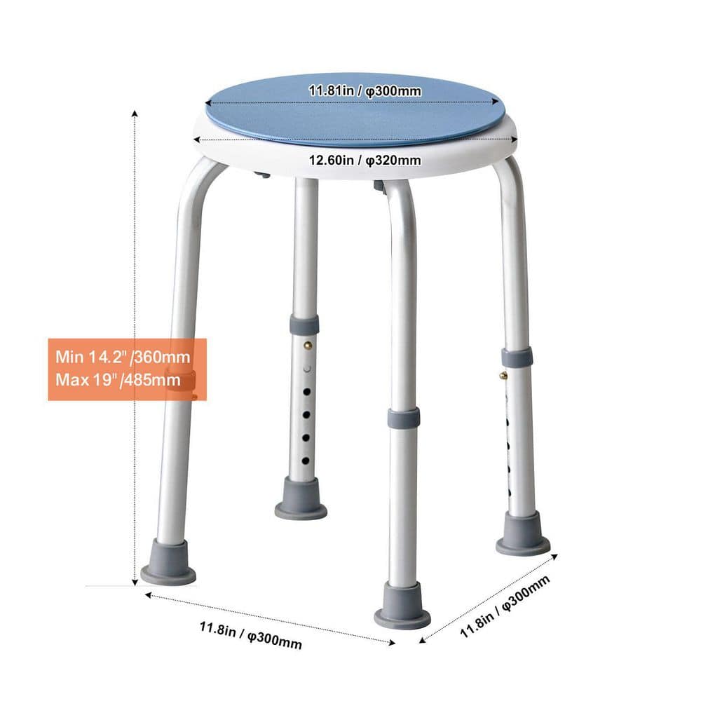 Tahanbath 11.8 in.W Free-Standing 360° Rotatable Height Adjustable Walk In Shower Seat 300 lbs. in Blue (2)