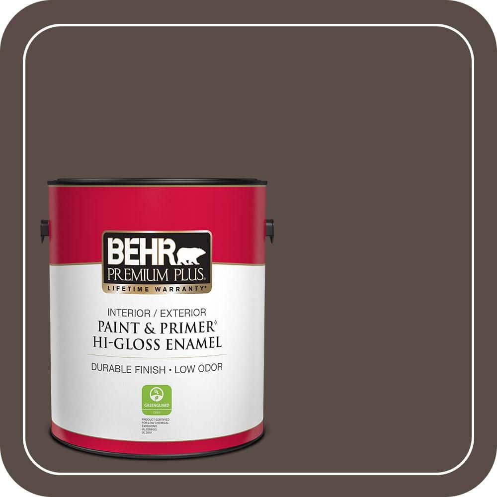 BEHR PREMIUM PLUS 1 gal. #PPU5-19 Dark Truffle Hi-Gloss Enamel Interior/Exterior Paint & Primer (1)