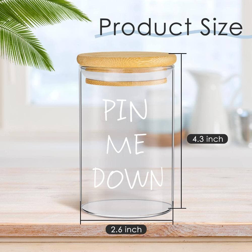 Unbranded Glass Apothecary Jars with Bamboo Lids and Printed Letters, 6-Piece Bathroom Storage Canister Set (3)