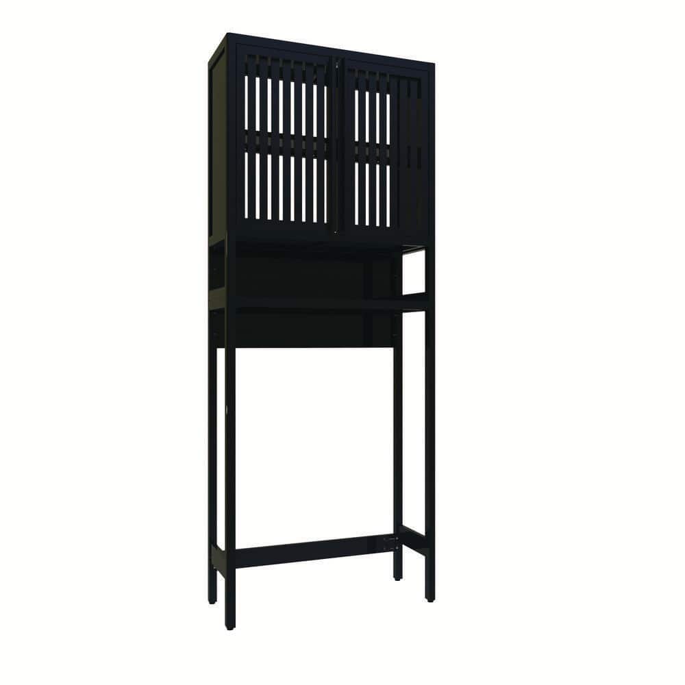 LuckByte 25.5 in. W x 64.76 in. H x 10.24 in. D Toilet Bamboo Storage Rack Shelves for Bathroom, Laundry Room in Black (1)